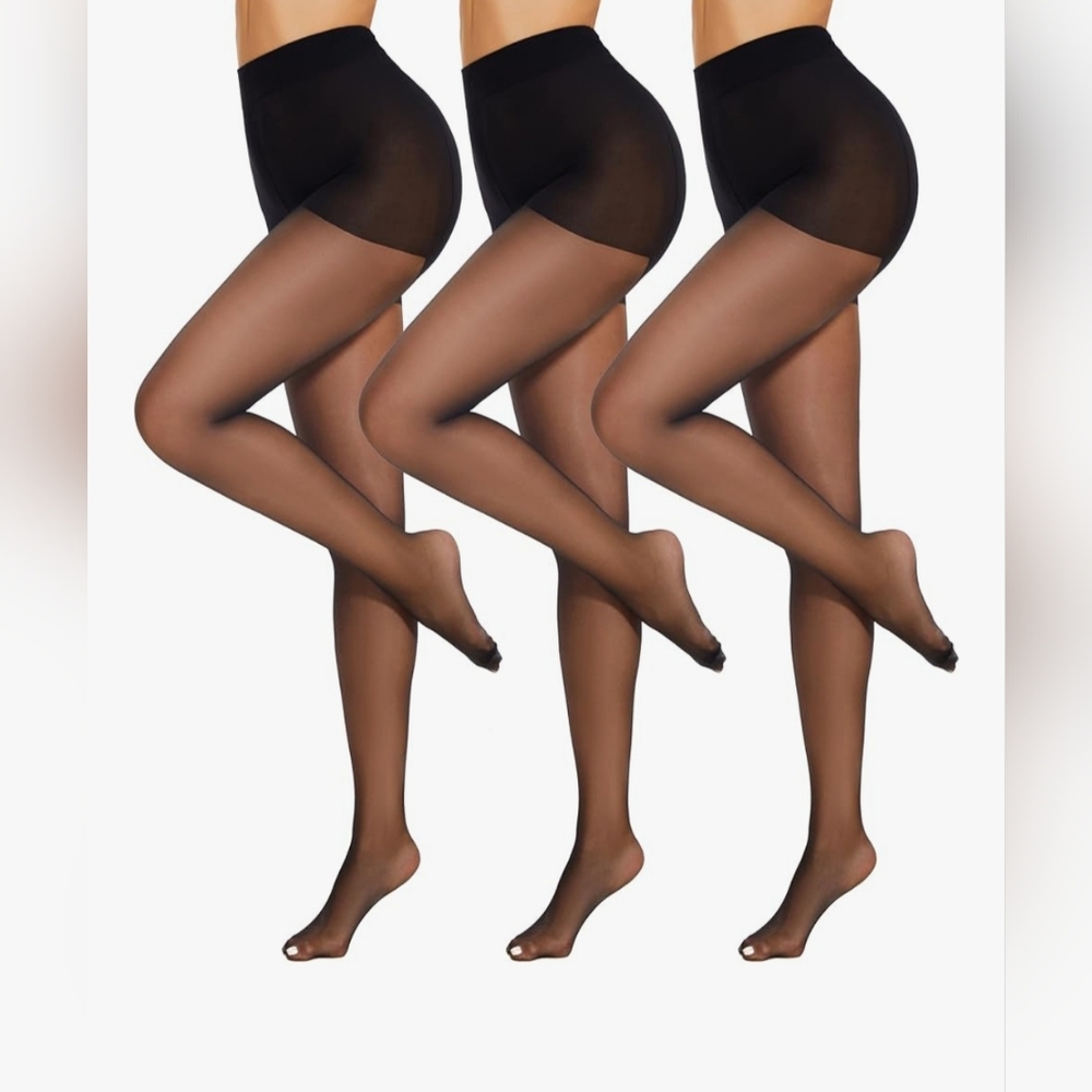 High Rise Pantyhose, Semi Sheer Light Control Top, Reinforced Toe, Black